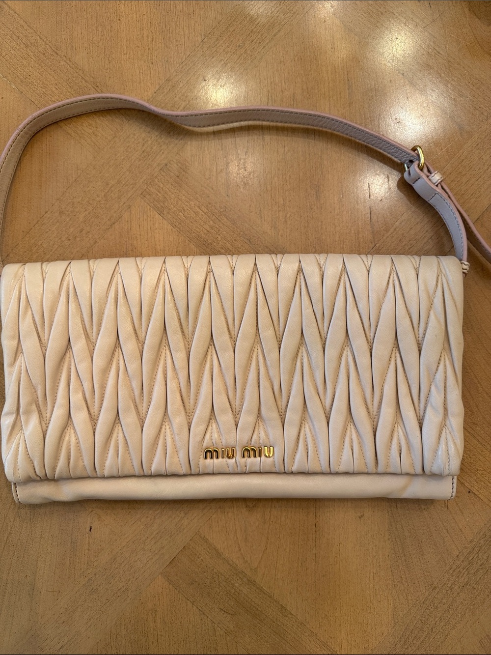 Miu Miu Cream Quilted Leather Shoulder Bag with Gold Logo